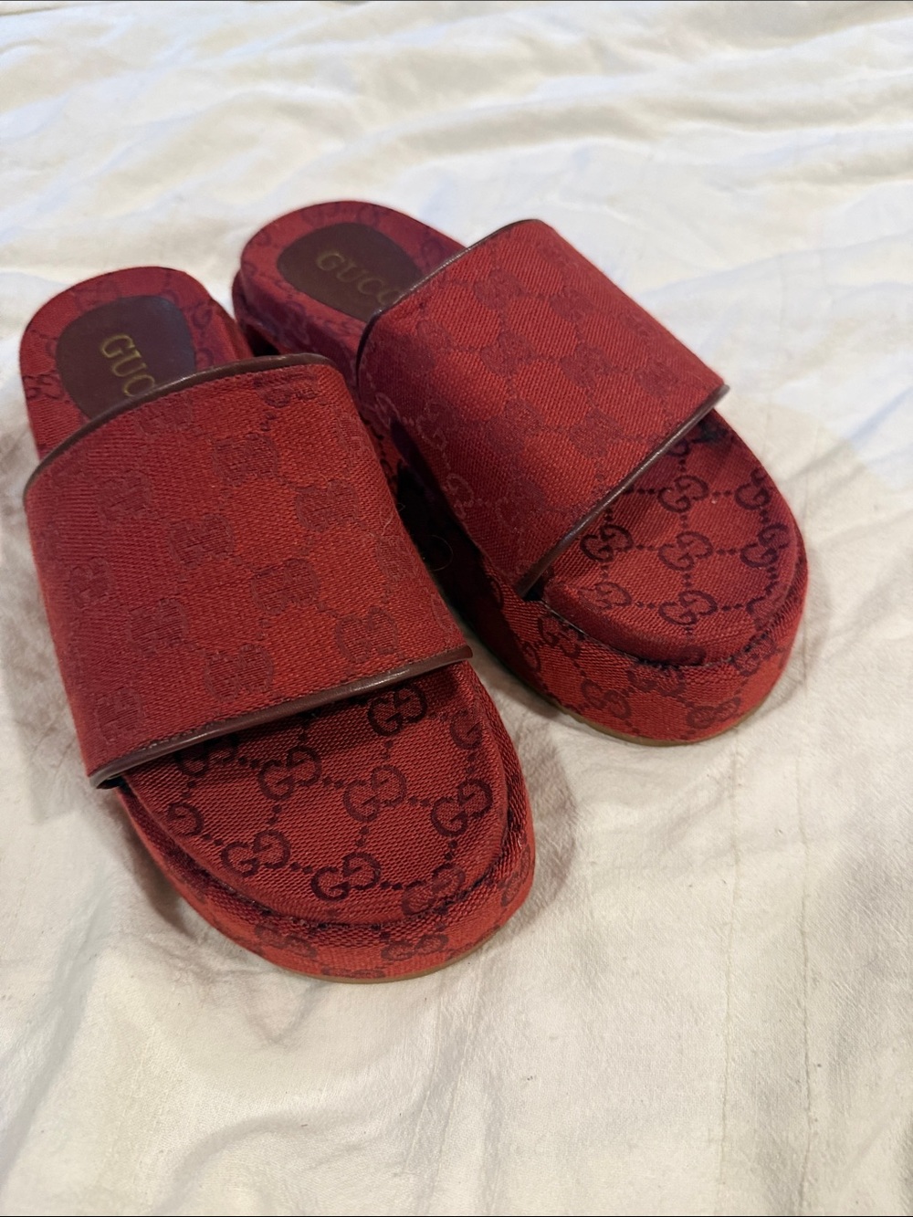 Gucci Red GG Canvas Slide Sandals